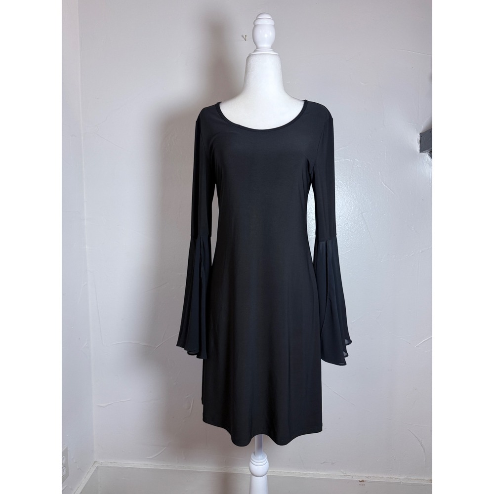 MSK Black Bell Sleeve Dress Small Chiffon Flare Made USA Cocktail Whimsigoth